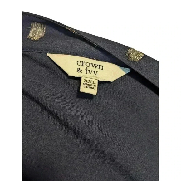 Crown & Ivy Navy Blue Metallic Dot Long Sleeve Highland Ruffle Dress Size XXL - Picture 8 of 9